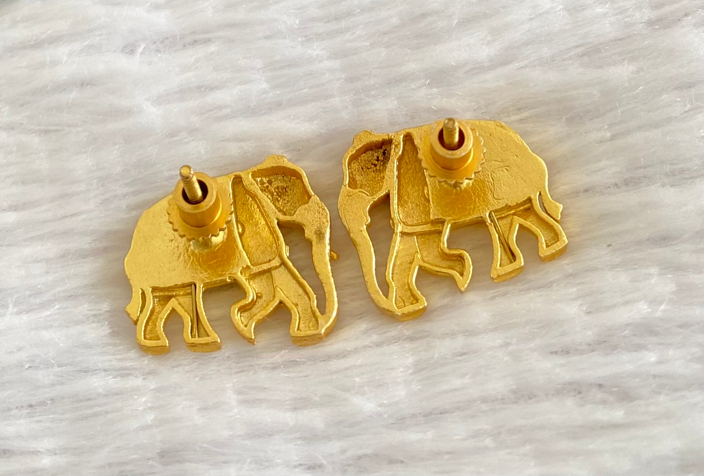 Gold tone pink-white kundan jadau elephant earrings dj-53534