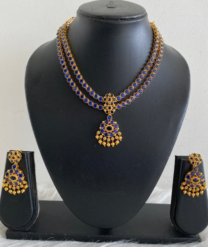 Matte finish blue double layer attigai/necklace set dj-53961