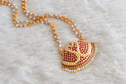 Gold tone 24 inches double layer pearl chain with ad pink-pearl swan pendant dj-51909