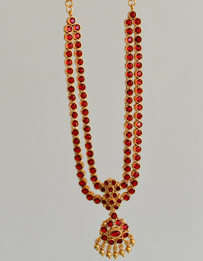 Matte finish maroon double layer attigai/necklace set dj-53180