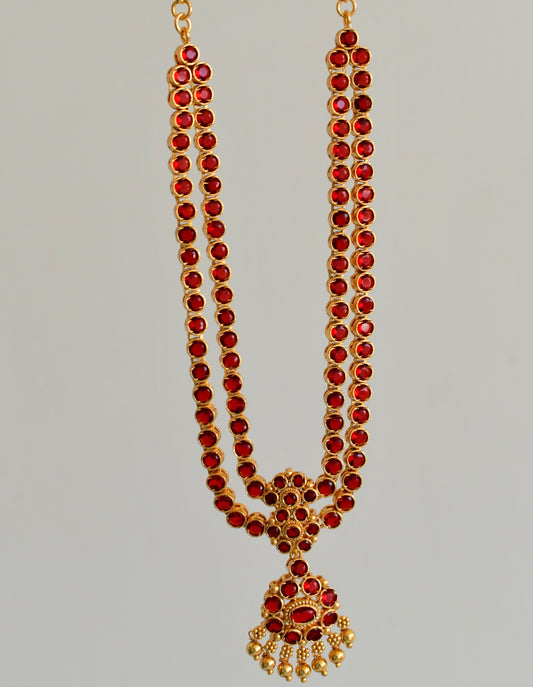 Matte finish maroon double layer attigai/necklace set dj-53180