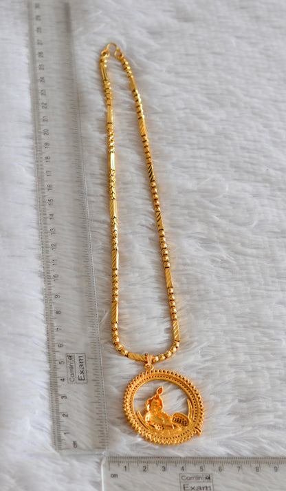 Gold tone 18 inches chain with ruby-white krishna round pendant dj-51919