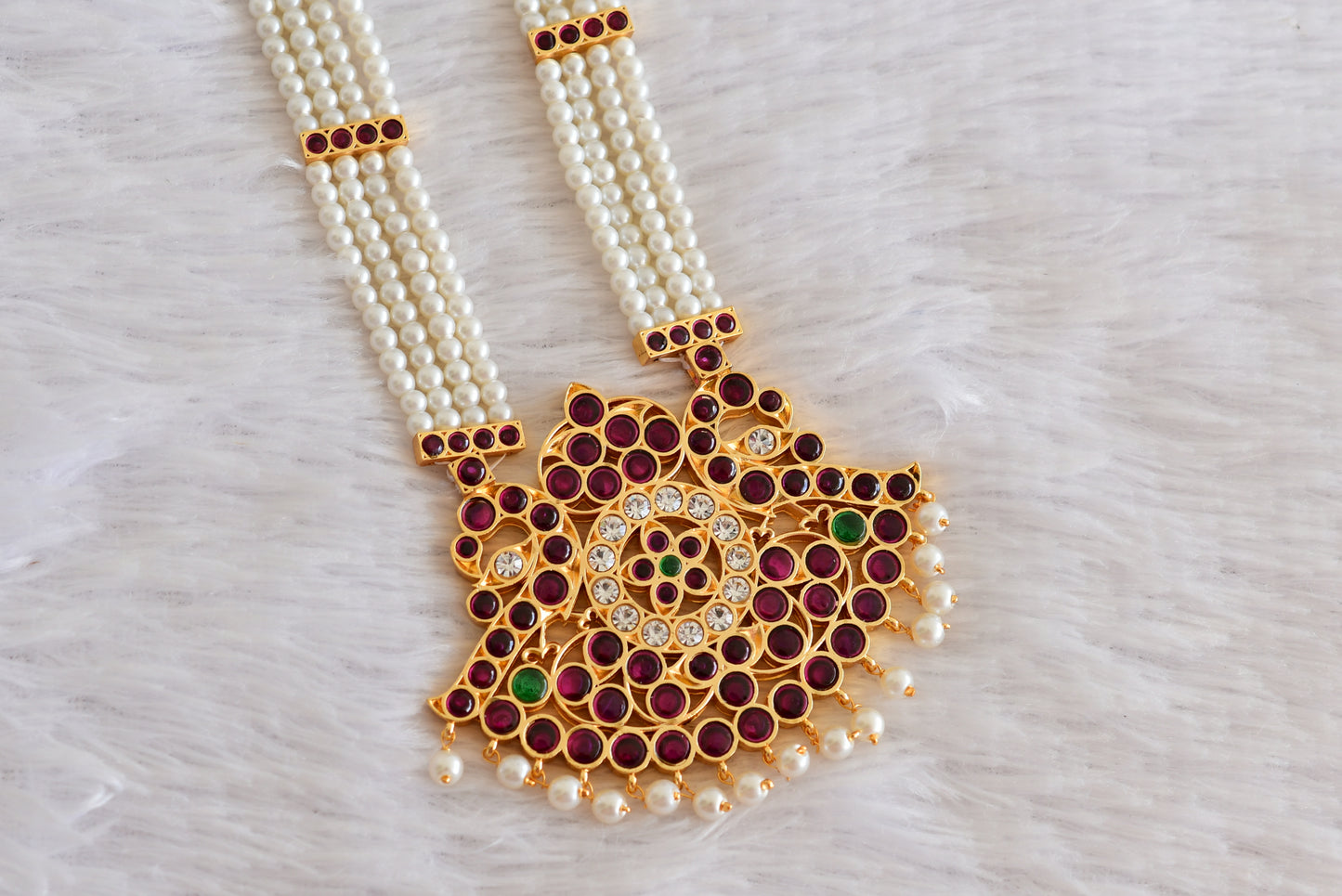 Gold tone precious kemp-green-white pearl peacock haar dj-52262