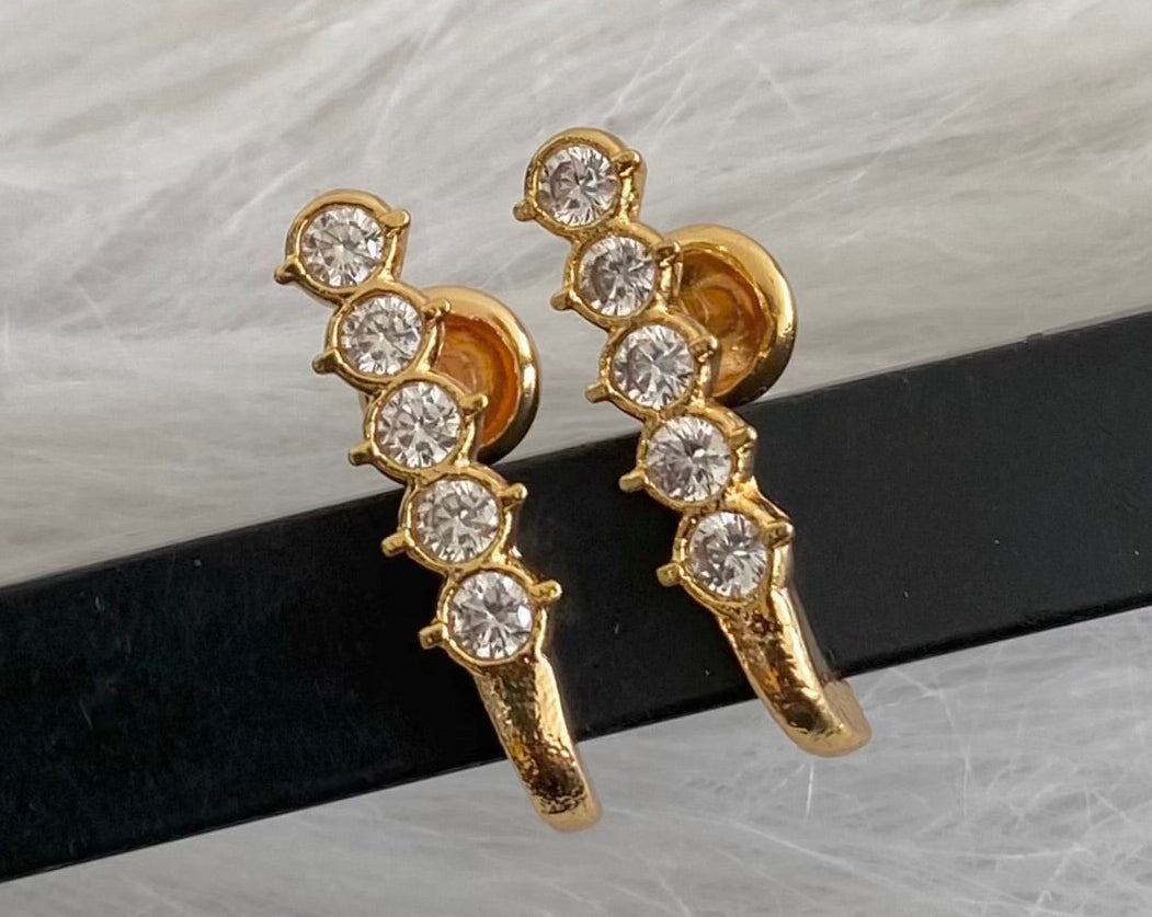 Gold tone AD white stone stud/earrings dj-53868