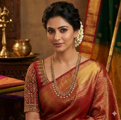 Antique gold tone pink-green Nakshatra haar set dj-52440