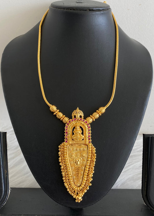 Gold tone kerala style pink stone nettipattam lakshmi necklace dj-54130