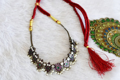 Black finish precious kemp-green pearl necklace dj-52508