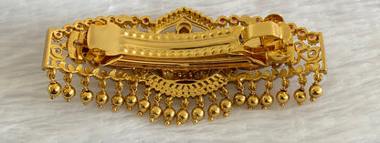 Antique gold tone kemp-green-white lakshmi peacock hair clip dj-53638