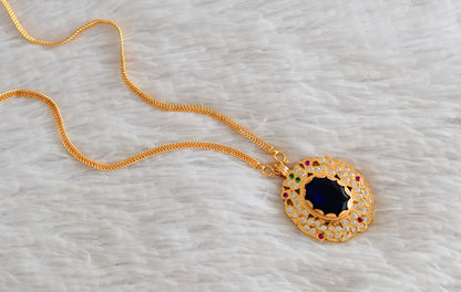 Gold tone 24 chain with navy blue oval stone pendant dj-51911