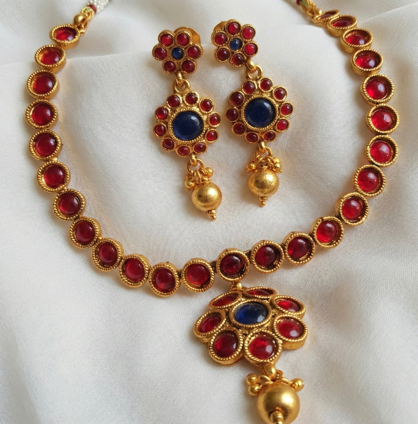 Antique pink-blue necklace set - DJ16745
