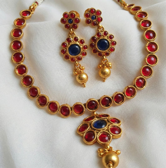 Antique pink-blue necklace set - DJ16745