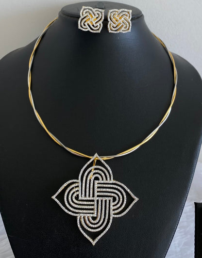 Two tone cz rangoli pendant set with kanti necklace dj-54005