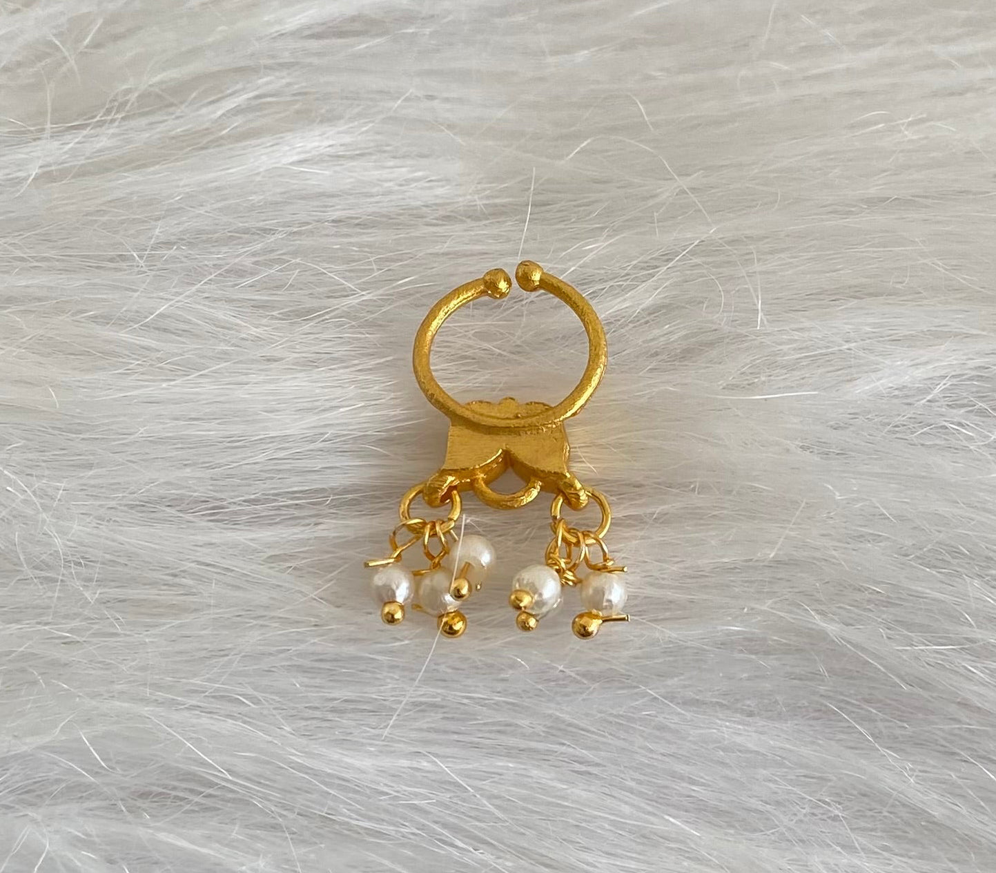 Gold tone kundan jadau green-pink stone pearl nose pin/bulakku dj-53805