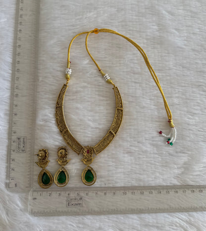 Antique gold tone cz pink-green-white bird necklace set dj-52125