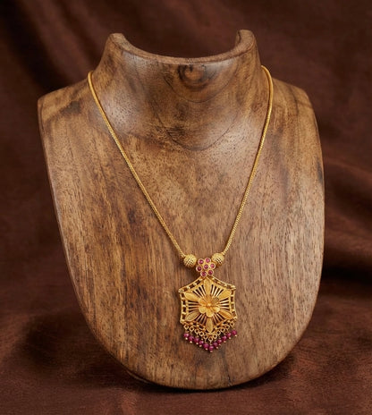 Gold tone pink stone flower kodi necklace dj-51682