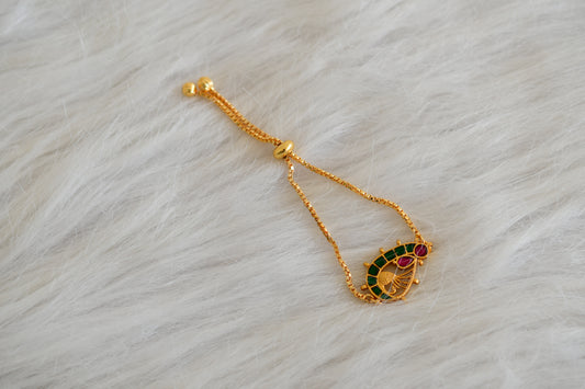 Gold tone pink-green kundan jadau peacock bracelet dj-52664