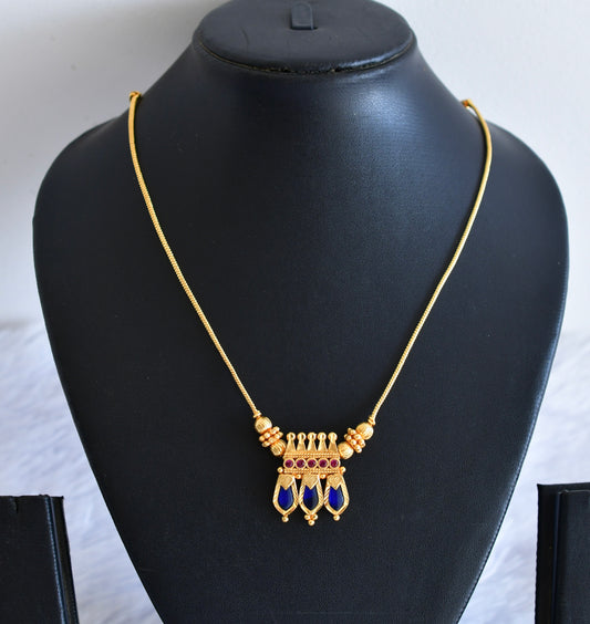 Gold tone pink-blue nagapadam necklace dj-53091