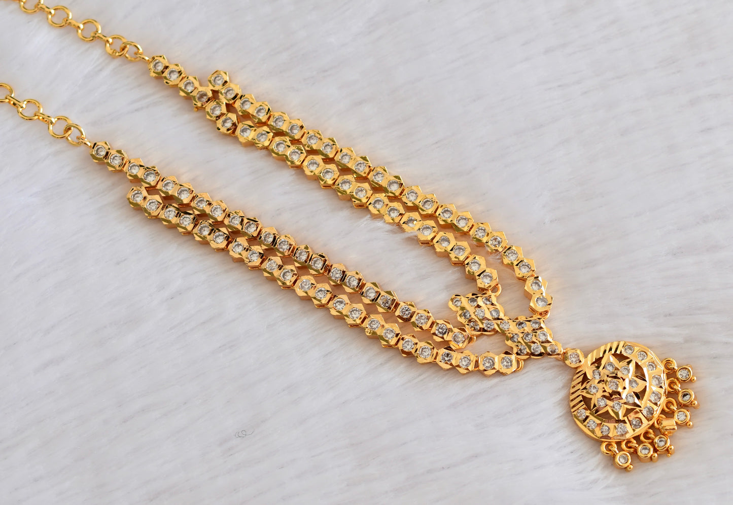 Gold tone AD white south indian style double layer necklace  dj-53336
