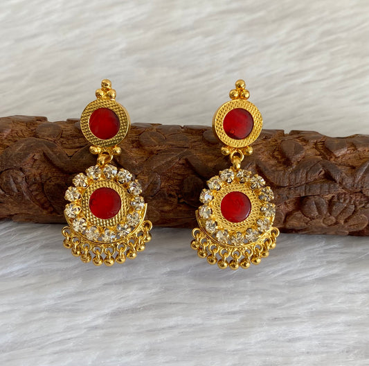 Gold tone round red-white stone kerala style earrings dj-53123