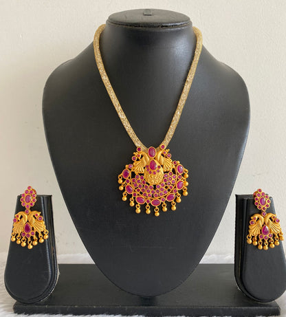 Matte Finish Ruby Peacock Necklace Set-dj07109