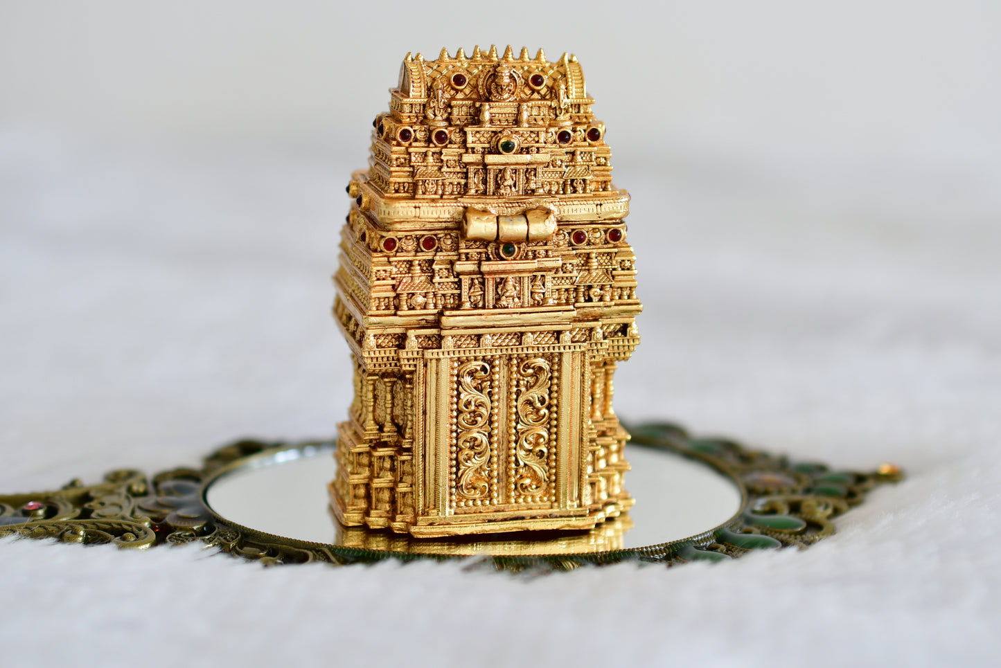 Antique gold tone Shri ganesh temple kumkum box dj-52329