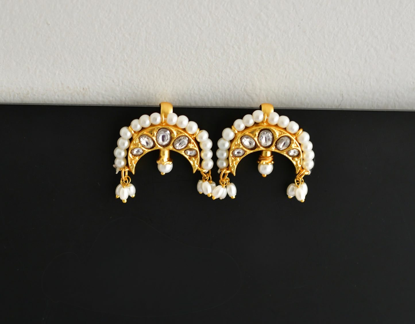 Gold tone white kundan jadau moon bugadi earrings dj-52464