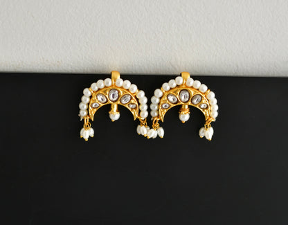 Gold tone white kundan jadau moon bugadi earrings dj-52464