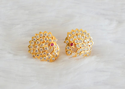 Gold tone AD white-pink south Indian peacock round stad/earrings dj-53348