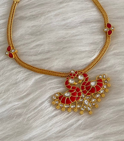 Gold tone coral white stone swan necklace dj-54492