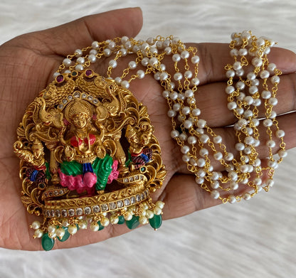 Matte finish meenakari pearl lakshmi necklace dj-54098
