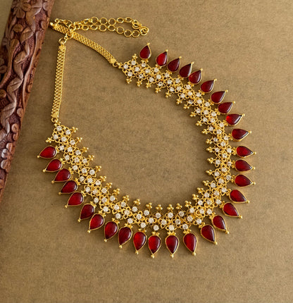 Gold tone Gopi shape red Kerala style necklace dj-51710