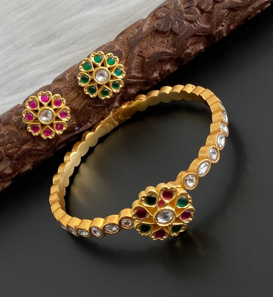 Gold tone flower Kundan jadau changeable kada/bracelet dj-53976