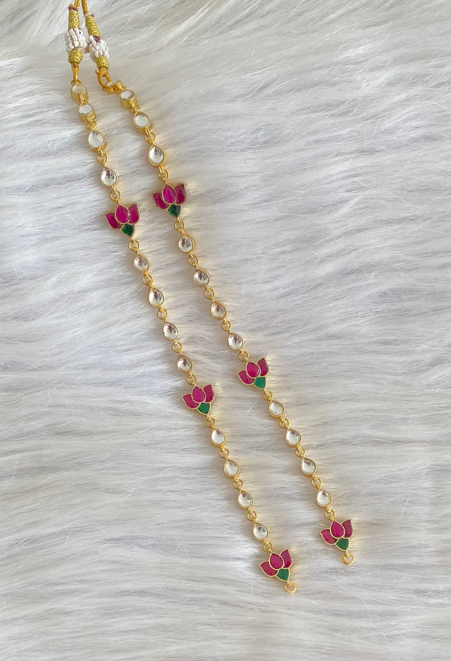 Antique gold tone Kundan jadau lotus chain for pendant dj-54186