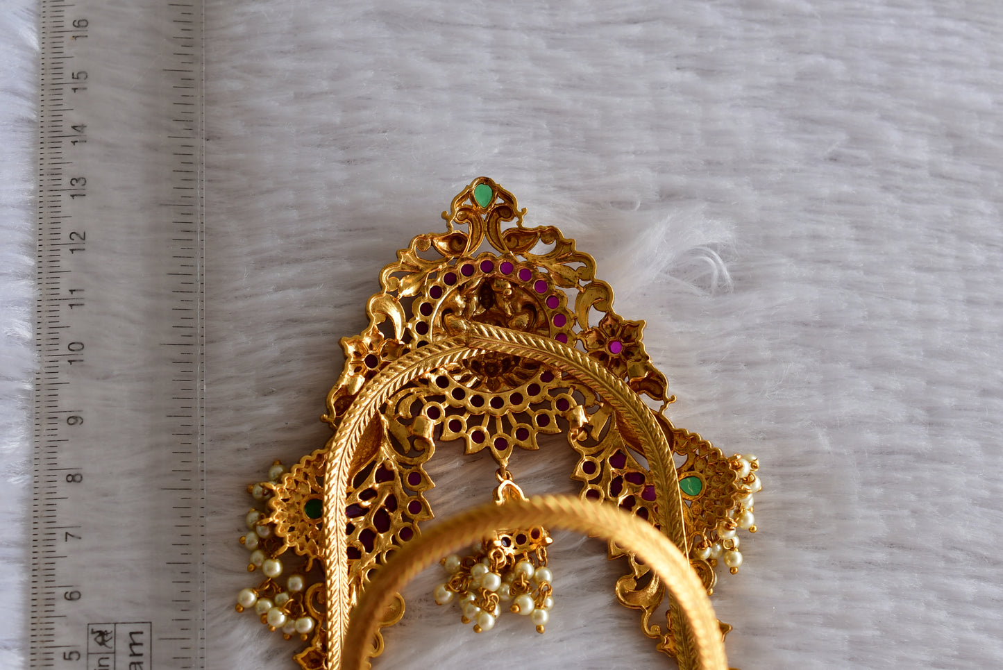 Matte finish kemp-green pearl peacock Lakshmi bridal vanki/bajuband dj-51971
