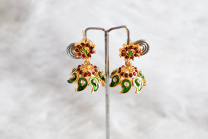 Gold tone red-green mango enamel jhumkka dj-52366