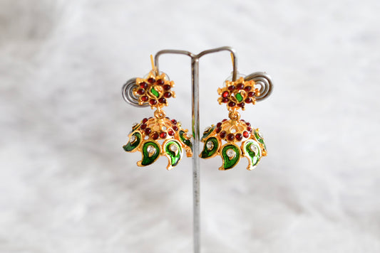 Gold tone red-green mango enamel jhumkka dj-52366