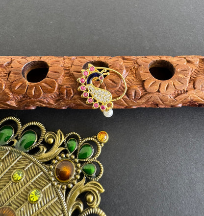 Gold tone pink-blue peacock nose pin Dj-52036