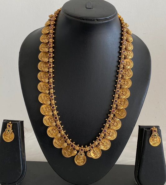 Matte finish mango lakshmi coin short haar set dj-54561