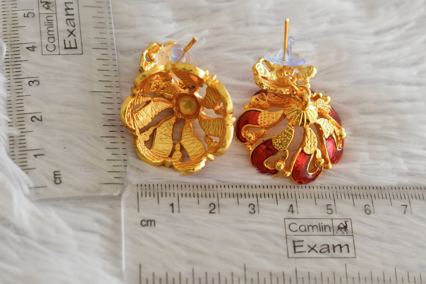 Gold tone red flower enamel jhumkka dj-52362