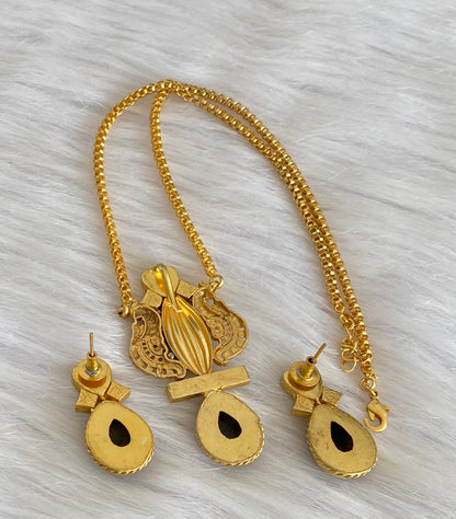 Antique gold tone peacock natural stone turquoise jadau necklace set dj-54194