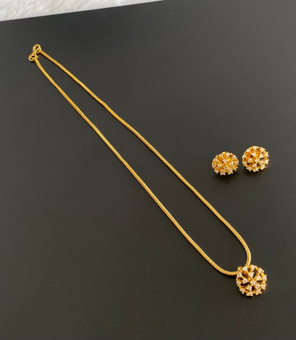 Gold tone 18 inches chain with white stone pendant set dj-54426