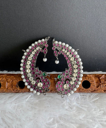 Black finish precious kemp-green pearl khanpool peacock earrings dj-51448