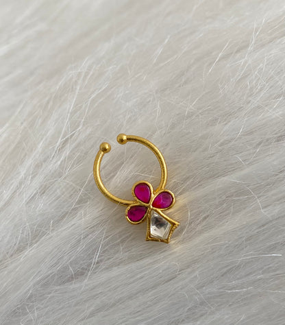 Gold tone kundan jadau white-pink stone nose pin/bulakku dj-53760
