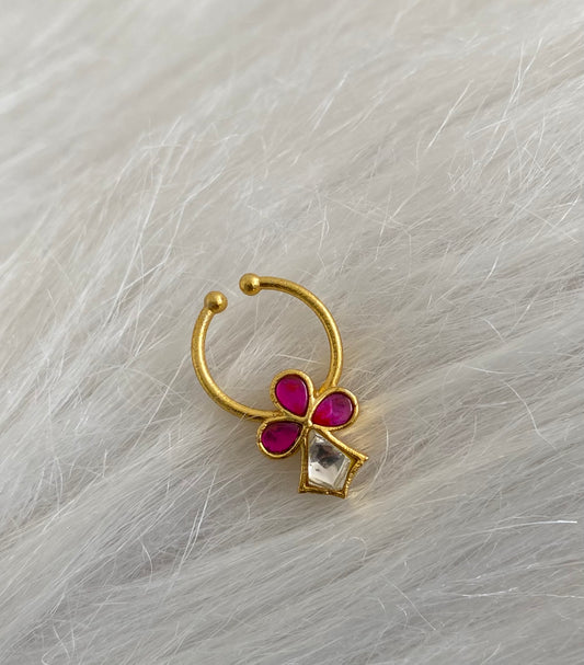 Gold tone kundan jadau white-pink stone nose pin/bulakku dj-53760