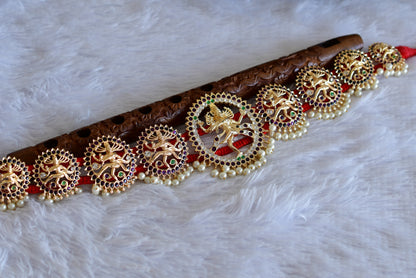 Gold tone precious kemp-green pearl Shri Natarajar waist band dj-52542