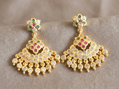 Gold Tone AD Green-pink Earrings DJ29893