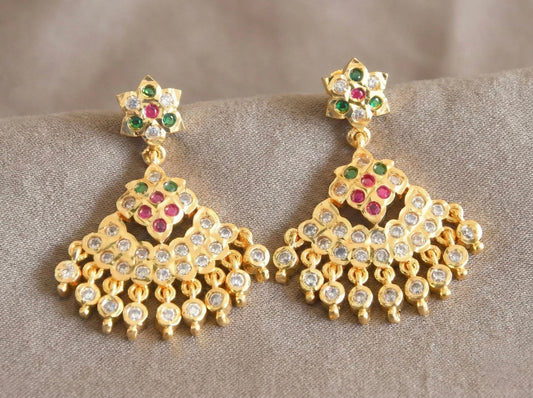Gold Tone AD Green-pink Earrings DJ29893
