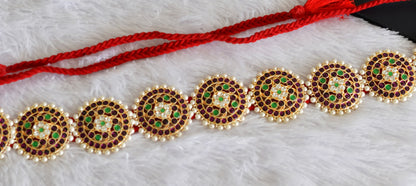 Gold tone precious kemp-green-white pearl round waist band dj-52271