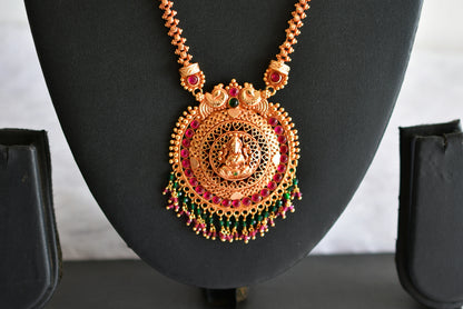 Gheru finish kemp-green cluster lakshmi necklace set dj-51944