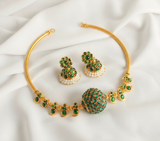 Gold tone Green Rudhra ball Mango Hasli Necklace Set DJ17707